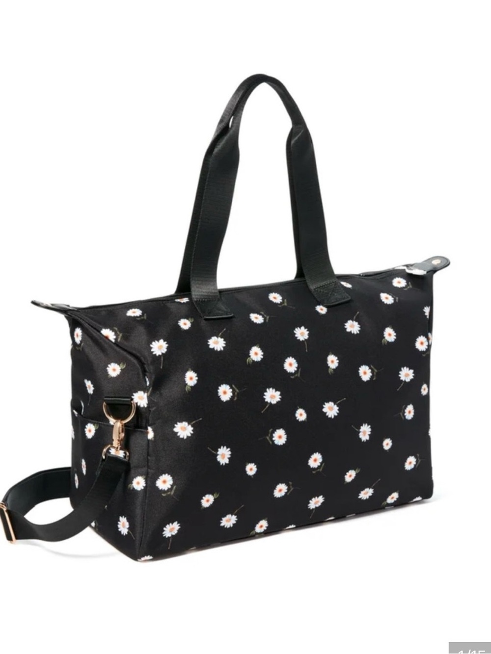 NWT Black Daisy Print Tote Bag with Removable Strap